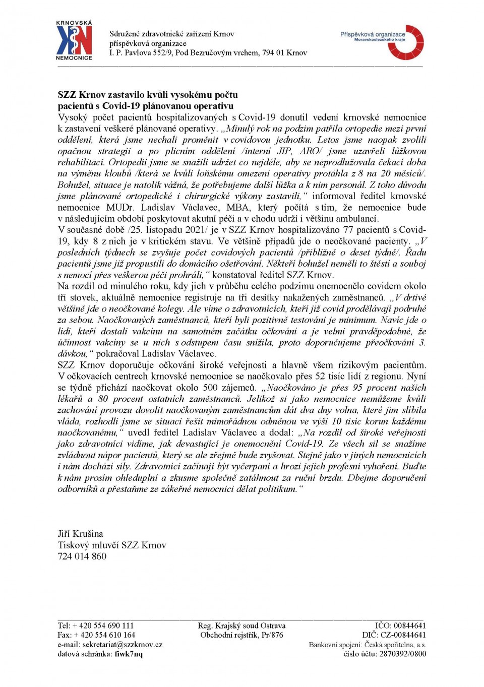 Krnovská nemocnice zastavila kvůli vysokému počtu pacientů s Covid-19 plánovanou operativu.jpg